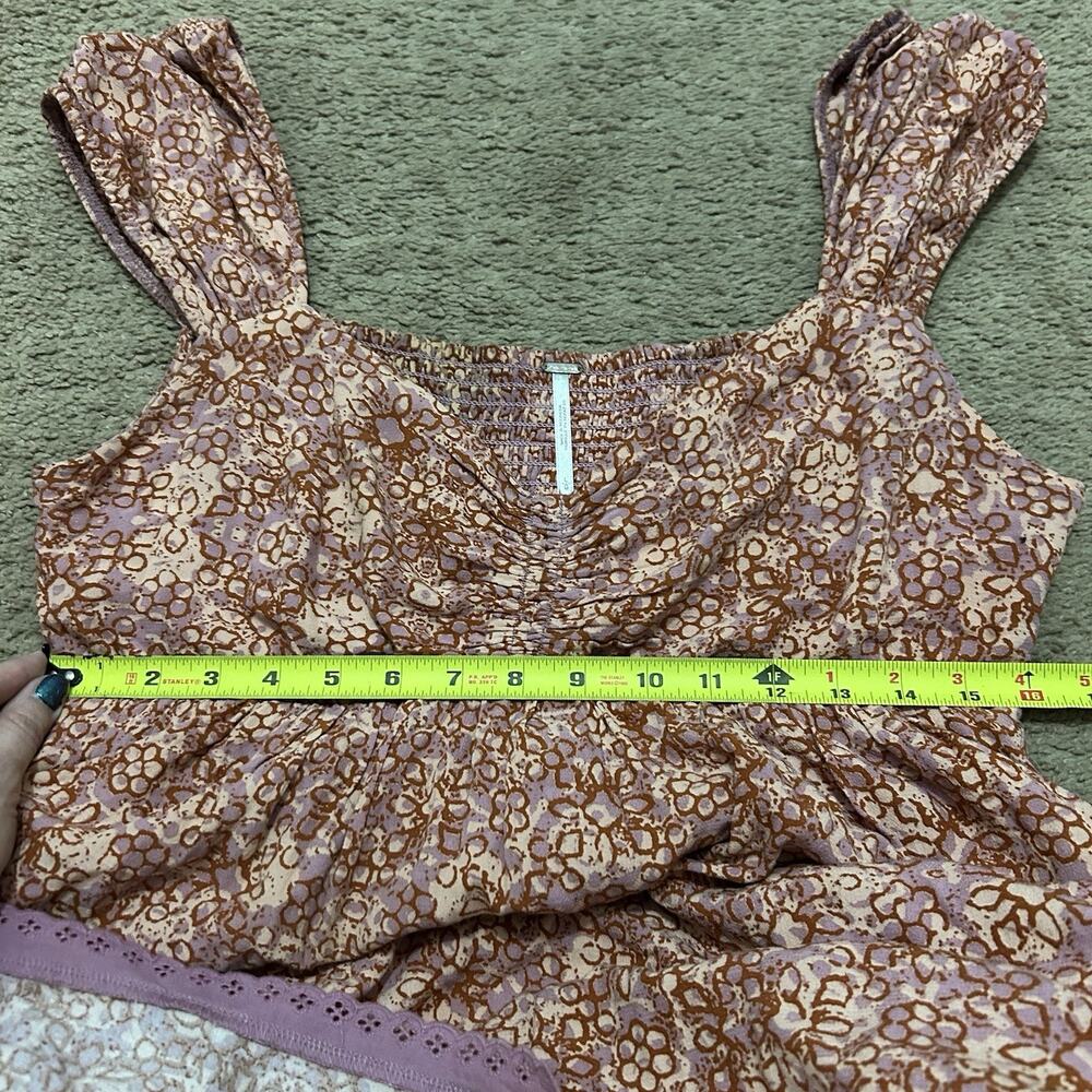 Free People 'Tabitha' Pink Mini Dress Size Large Floral Tiered Lace Trim - Picture 6 of 8